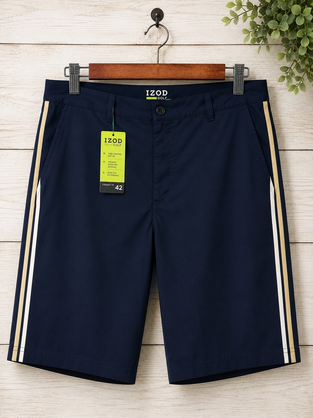 IZOD Men's Navy Golf Shorts with Side Stripe Size 42